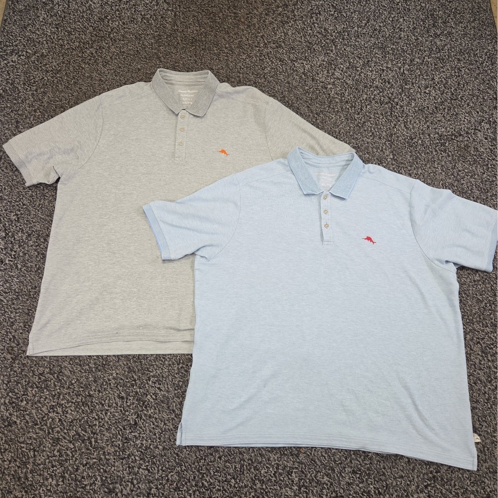 Tommy Bahama Mens XXL Polo Lot of 2 Blue Gray Supima Cotton Blend Pique